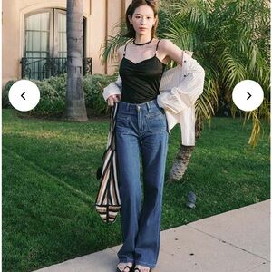 Petite Studio NYC Odilia Mid Rise Straight Leg Jeans - Mid Indigo